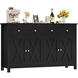 FirFurd Sideboard schwarz 140cm Breit Küchenschrank mit Arbeitsplatte Buffetschrank mit 2 Schubladen und 4 Türen Küchenbuffet mit Verstellbares Regal Sideboard für Wohnzimmer Küche 140x89x40 cm
