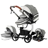 3 in 1 Kombikinderwagen 3 in 1 Kinderwagen Reisesysteme Standardkinderwagen Dreirad Lauflernhilfe Hochlandschaft Faltbarer Kinderwagen Babywagen für Baby 0-36 Monate (518 Grau)