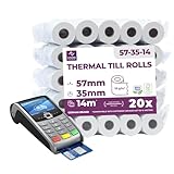 Ec-Cash Thermorollen 57mm x 14m x 12mm - Kassenrollen - Thermopapier - Bonrollen für Bankomat - Kredit-Kartenlesegeräte (57x35x12) (20 Rollen)