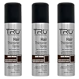 Tru Haarverdichter Spray Dunkelbraun - 3x100 ml Haarauffüller, kaschiert Haarausfall und lichtes Haar, wasserfest, Sofort-Effekt Haarverdichtung