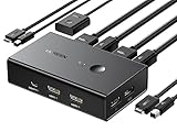 UGREEN HDMI 2.0 KVM Switch 2 PC 1 Monitor USB Switch 4K@60Hz mit Desktop Steuerung für 2 PC Share 1 HDMI Monitor und 4 USB Anschlüsse für Tastatur, Maus, Drucker, Webcam, USB Mic usw.
