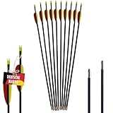 BSW - BogenSportWelt Black Bolt Fiberglaspfeile 32 Zoll für Lang- und Recurvebögen bis 30 lbs – 10er Set mit gelb-roter Kunststoffbefiederung, Abgerundeter Blechspitze, Kunststoffnocke