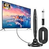DVBT/DVBT2 Antenne- Zimmerantenne für Fernseher mit Verstärker, Großer Reichweite und 360° Empfang，Mit Magnetfuß 3Meter Kabel DVB-T/DVB unterstützt 4K HD-Kanäle, Smart TV