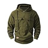 Übergroßer Fleece-Hoodie für Herren, Viertelreißverschluss, lässiges Sweatshirt, Fitnessstudio, Winter-Kapuzenpullover, einfarbig, robust, sportlicher Kapuzenpullover, Vordertaschen,