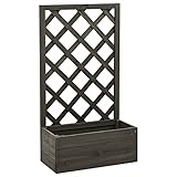KOIECETA Tannenholz Massiv Garten Spalier mit Blumenkasten Pflanzkasten Rankhilfe Rankkasten Rankgitter Blumenständer Blumenkübel Grau 50x25x90cm
