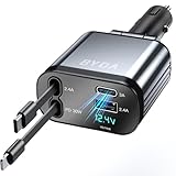 BYDA Mini 4-in-1 einziehbares Kfz-Ladegerät 69 W mit Sternenlicht, USB-C-Schnellladegerät, kompatibel mit iPhone 16/15/14/13/12, Android, 180° verstellbarer Stecker, Multi-Geräte-Unterstützung,