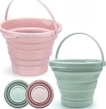 KZXCVS 2 Set Falteimer 5 Liter,Putzeimer 5l Faltbarer Eimer Putzeimer Falteimer Eimer Sandspielzeug Faltbar Reise Silikon Faltbarer Sandeimer für Kinder, Bucket für Haus Strand Camping Angeln Reisen