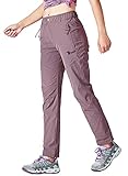 YSENTO Damen Outdoorhose Wanderhose Wasserdicht Schnelltrocknend Leicht Trekkinghose Funktionshose mit Reißverschlusstaschen(Lila,L)