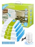 NATNAV Vakuumbeutel für Kleidung mit Elektrischer Luftpumpe, 10 Stück (3 Jumbo 100x80cm &3 Groß 80x60cm &2 x Mittel 70x50cm &2 Kleine 60x40cm), Durchsichtig für Reisen, Kissen Bettdecken Aufbewahrung