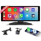 Drahtlos CarPlay und Android Auto, Hodozzy 10,26 Zoll Tragbares Autoradio Bluetooth mit IPS Touchscreen, Carplay Bildschirm mit Mirror Link/Sprachsteuerung/AUX/USB+Rückfahrkamera