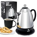 APOXCON Elektrische Kaffeemaschine Edelstahl -CE-Kennzeichnung, Mit Sicht-Knopf, tropffreier Ausguss, schnurlos (10 Tassen)