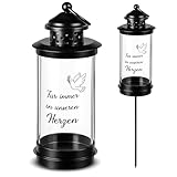 Nezyo Grablaterne mit Erdspieß Grablaterne Friedhof Wetterfest Laterne auf Stab mit 2 Blatt für Immer in Unseren Herzen Aufkleber Grabschmuck Grablampe Modern für Grab Deko (Friedenstaube, 49,5 cm)