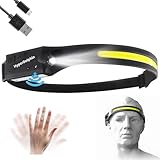 HyperDolphin Stirnlampe LED Wiederaufladbar, Kopflampe mit Breitstrahl Stirnleuchte Aufladbar, adventure light, 230 grad, usb c, 350 Lumen, 5 Modi, Bewegungssensor, Wasserdicht, Angeln (1, Schwarz)