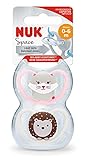 NUK Space Baby Schnuller | 0-6 Monate | Schnuller mit extra Belüftung | BPA-freies Silikon | verschiedene Farben (Design nicht wählbar) | 2 Stück