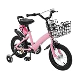 Garbenat 12 Zoll Kinderfahrrad Mädchenfahrrad & Jungenfahrrad für 2-5 Jahre Upgraded Kinder Fahrrad mit Stützrädern, Korb & Wasserflasche HöHenverstellbar Kinders Trainingsfahrrad (Rosa)