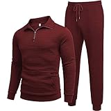 LinRim Joggen Herren Set einfarbig, zweiteilig, Pullover, Jogginghose mit halbem Reißverschluss, Herrenanzug Karate Anzug Für Kinder (Red, M)