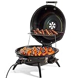CUSIMAX Elektrogrill Tischgrill Elektrisch mit Deckel und Regulierbaren Thermometer, Indoor Grill, 1600W Grill Elektrisch, Barbecue Grill für Innen- & Außennutzung, Balkon, Garten & Küche, Schwarz