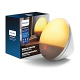 PHILIPS SmartSleep Wake-up Light – Nachttischlampe und Wecker mit USB, Farbige Sonnenaufgangssimulation, 20 Helligkeitseinstellungen, 7 natürliche Wecktöne, Mitternacht-Lichtfunktion, Modell HF3532-01