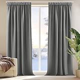 Deconovo Verdunkelungsvorhang Blickdicht Vorhang mit Kräuselband Dicke Gardinen Schlafzimmer Thermogardine Thermovorhang Kälteschutz, 245x140cm(HöhexBreite), Hellgrau, 2er set