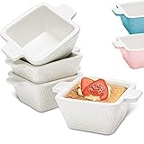 4 Souffle Förmchen Keramik Set - Weiß 280ml - Backofenfest - Antihaftbeschichtet - Spülmaschinenfest - Eckig
