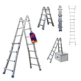 PROREGAL Sprossen-Mehrzweckleiter Apollo 3-in-1 Aluminiumleiter 4x4 Sprossen bis zu 3,7m Höhe Traglast 150kg Silber Treppenleiter Klappleiter Teleskopleiter Stehleiter Anlegeleiter