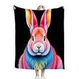Dozrmey Kuscheldecke Flauschig 200x220 cm Buntes Kaninchen, 3D Mikrofaser Flanell Schmusedecke Wohndecke Couchdecke Tagesdecke für Wohnzimmer, Schlafzimmer, Camping, Picknick D383