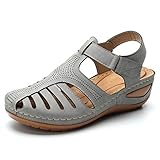 IQYU Sandalen Damen Bequem DäMpfung, RöMersandalen Mit Weichen Sohlen, Strandsandalen Mit Klettverschluss, Geschlossene Sandaletten, GroßE GrößE Rutschfest RöMersandalen, Trekkingsandalen