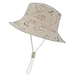 Durio Baby Sonnenhut Kinder Sonnenmütze Junge Mädchen Atmungsaktiv Sommerhut Kinder UV-Schutz mit Bindebändern Khaki mit Dinosaurier 2-4 Jahre(Tag Size L)