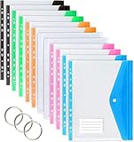 TOOELMON Dokumententasche A4, 12 Stück Transparent Dokumentenmappe A4 zum Abheften, Erweiterbare Wasserdicht Dokumenten Mappen Abheftbar mit Druckknopf, 6 Farben