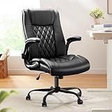 Marsail Chefsessel Bürostuhl mit Hochklappbaren Armlehnen, PU Leder Ergonomischer Schreibtischstuhl mit Kippfunktion Höhenverstellbar Drehbar Rollend für Homeoffice, Schwarz