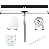 Duschabzieher Edelstahl 25 cm - mit Ersatzgummiabzieher，Abzieher Dusche mit Halterung, Fensterabzieher für Badezimmer, Spiegel und Fliesen, Streifenfreie Reinigung für Glasflächen