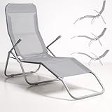 SPRINGOS Kippliege Sonnenliege Relaxliege Gartenliege aus Metall Freizeitliege robust, pulverbeschichtet (Hellgrau)