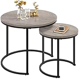 Yaheetech 2er Set Couchtisch Beistelltisch Runder Satztisch Metallgestell Kaffeetisch Wohnzimmertisch Modernes Design Sofatisch Kleiner Tisch, Grau