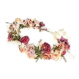 Eralove Blumenkrone Blumenkranz Haare für Frauen Hochzeit Party Damen Haarband Blumen Mädchen Rose Blumenkopf Tragen Mit Band Mutterschaft Photo Requisiten (Rot)