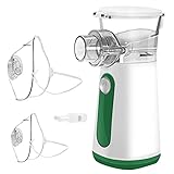 Inhalationsgerät Tragbar,Inhalator Vernebler Geräuscharmes Mesh Nebulizer Inhaliergerät Set mit Mundstück und Maske für Kinder Baby und Erwachsene bei Erkältungen Atemwegserkrankungen (Grün)