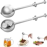 Teezange 2 Stück Teesieb für Losen Tee - Teaballs mit Teleskopgriff, Teeei 304 Edelstahl, Teezange, Tee Sieb, Tea Infuser, Edelstahl-Mehlsieb-Staubwedel - Zucker, Mehl, Gewürze, Kakaopulver (A)