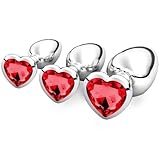 3 Stücke Klein Medium Groß Metall Analplug Set mit Herzform Kristall Diamant Anal Sexspielzeug,Buttplug Anal Butt Plug,für Frauen Männer Paare Anfanger für Frauen Männer Plug Metall Set (rot)