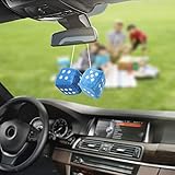 Nosqew Plüsch-Würfel-Anhänger, Weich, Flauschig, Vintage-Autospiegel, Hängedekoration für Fahrzeuge, Zuhause, Büro, Blau, Plüsch, 6 X 6 X 6 cm, 2 Würfel (Blau)