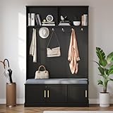 HUAKEHOM Garderobenständer mit Schuhbank Garderobe 6 Dreifach-Hakenfreistehend platzsparend für EingangsbereichFlur Schwarz 120×40×191cm