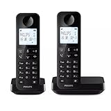 Philips Duo D2702B Schnurloses Festnetztelefon, 11,6 cm (4,6 Zoll), vertikales Mikrofon, Freisprecheinrichtung, bis zu 14 Stunden, optimierte Antenne, Zwei Telefone, Schwarz