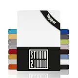 STUDIO Basic Topper Spannbettlaken 180x200cm, 100% gekämmte Baumwolle, Oeko-TEX 100, Markenqualität, Bettlaken 180x200 Topperbezug Jersey - Weiß
