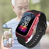 X&Z-XAOY Intelligente Uhr Für Senioren Mit HD-Videoanruf, Sturzerkennung, GPS IP67 Wasserdichtes Sturzalarmgerät Für Männer/Frauen(Red)