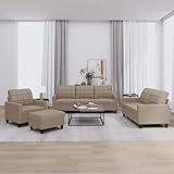 Refined 4-TLG. Sofagarnitur mit Kissen Cappuccino-Braun Kunstleder