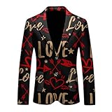 MODSGUE Valentinstag Herren Blazer Slim Fit Sakko mit Herz Drucken Casual Anzüge Blazer Dinner Bequem Jackets Mantel