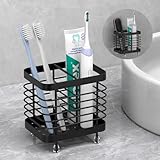 Luxspire Zahnbürstenhalter, Edelstahl Elektrischer Zahnbürsten Halter, Wand Ohne Bohren Zahnbürsten Caddy mit Abflusslöchern für Zahnpasta Organizer Bad, Zahnbürstenköpfe Halter, Schwarz