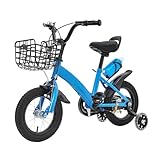 DAOHHFO 12 Zoll Kinderfahrrad für ab 2-5 Jahre Mädchen & Jungen, Höhenverstellbar Kinderfahrräder mit Körbchen, Stützräder & Becher, Kinder Fahrrad für Sport und Fahrradtraining Geeignet (Blau)