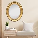 LEBENSwohnART Romantischer Spiegel Nerina 60x50cm antik-Gold oval Holzrahmen Barockspiegel Wandspiegel