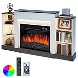 Elektrischer Wandkamin mit Heizfunktion, 1500 W Leistung, realistischer 3D-Flammeneffekt, stimmungsvolle Beleuchtung, Fernbedienung, Timer-Funktion, Thermostatsteuerung mit Staufach