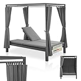 Juskys Doppel Loungebett Kreta - Gartenliege für 2 Personen - Dach & Rückenlehne verstellbar - Sonnenliege für Terrasse, Garten & Balkon - Liege Grau