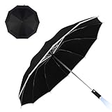Lively Life Regenschirm mit LED Licht [210T 105 x 60 cm] Auf-Zu Automatik Reiseschirm Anti-UV Golfschirm Winddicht Klappschirm mit Reflexstreifen 10 verstärkte Rippen Schwarz